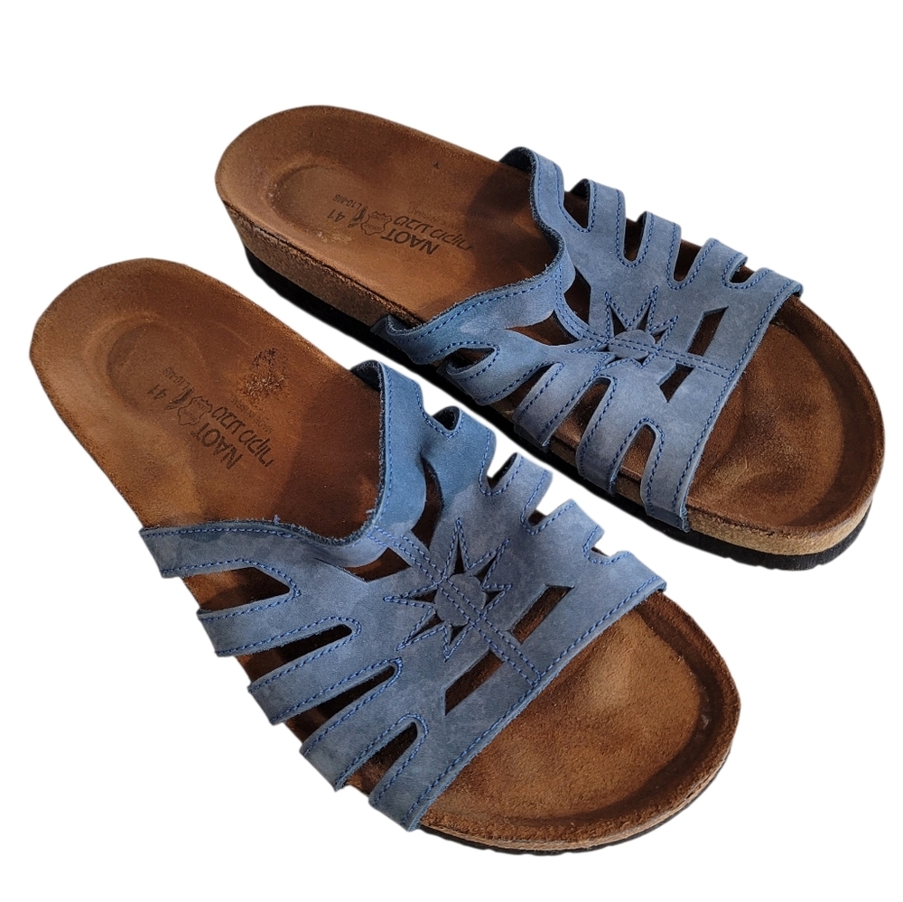 Naot Liv Slide Sandals Blue Leather Wmn 10 Casual Comfy Boho Summer